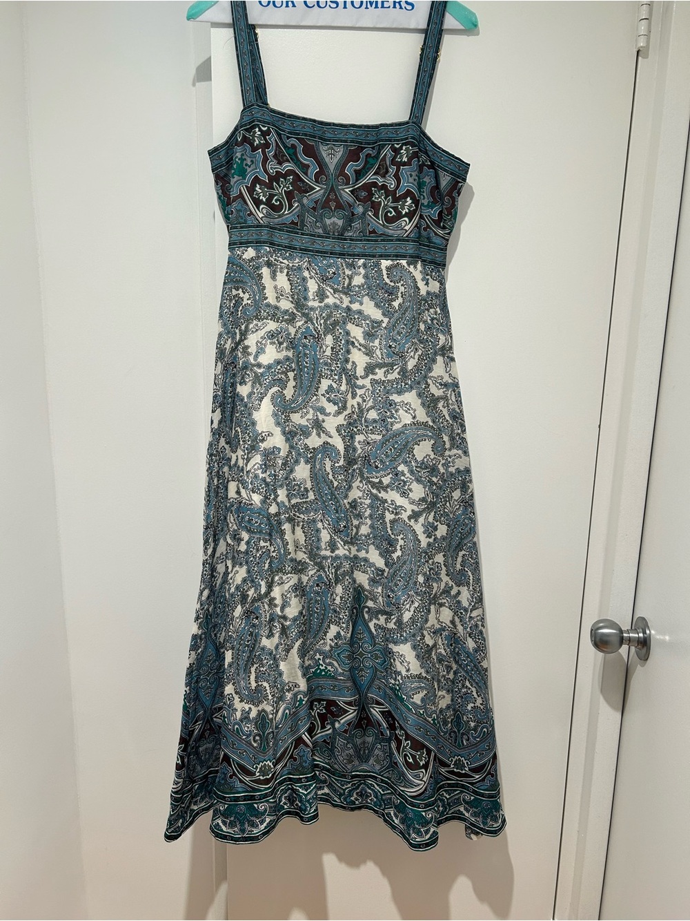 Veronica Beard Teal Paisley Sleeveless Midi Dress